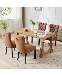 Clihome Nikki Collection Modern, High-end Tufted Solid Wood Contemporary Flax Upholstered Linen Dining Chair with Legs Nailhead Trim 2-Pcs Set