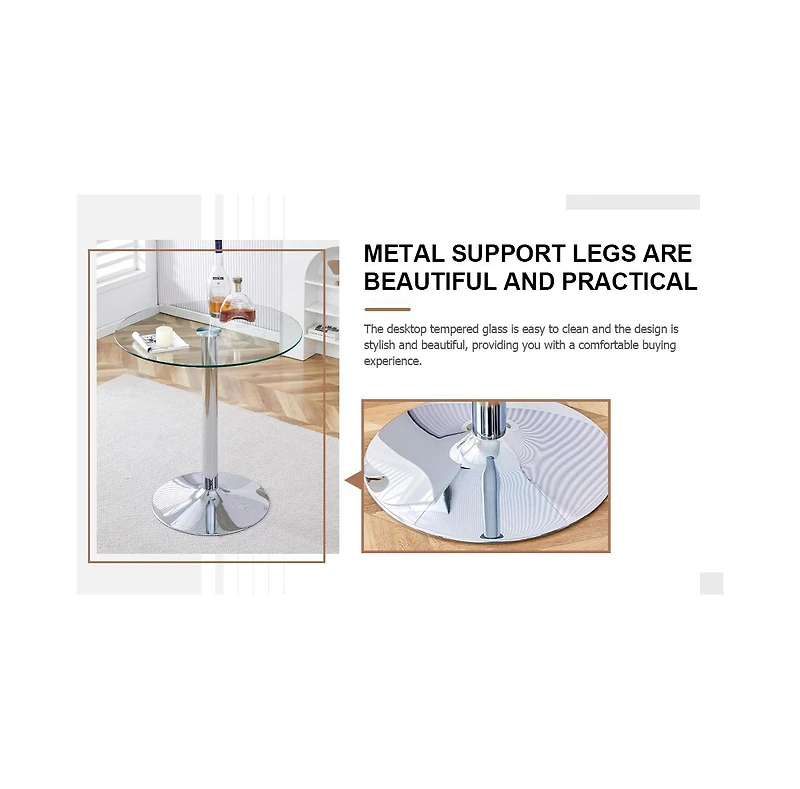 flynama 35" Round Glass Dining Table with Electroplated Metal Legs