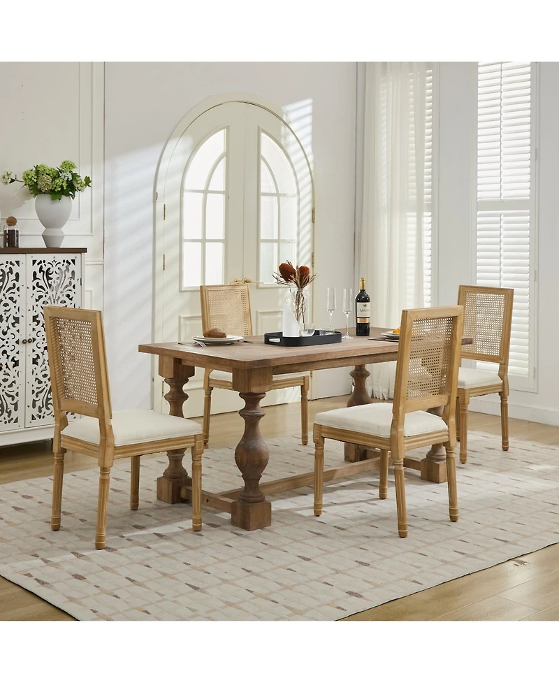 Clihome French Decor Chairs Set of 2, Louis Dining with Square Rattan Backrest and Exquisitely Carved Solid Wood Frame for Living Room