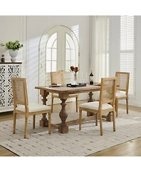 Clihome French Decor Chairs Set of 2, Louis Dining with Square Rattan Backrest and Exquisitely Carved Solid Wood Frame for Living Room