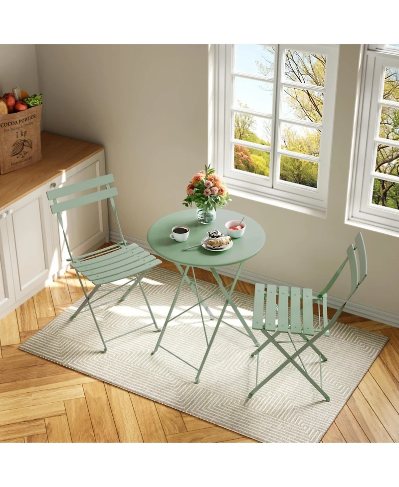 homfan 3-Piece Folding Bistro Set with 1 Table and 2 Chairs, Metal Patio for Balcony, Porch, Lawn, Indoor Outdoor Use