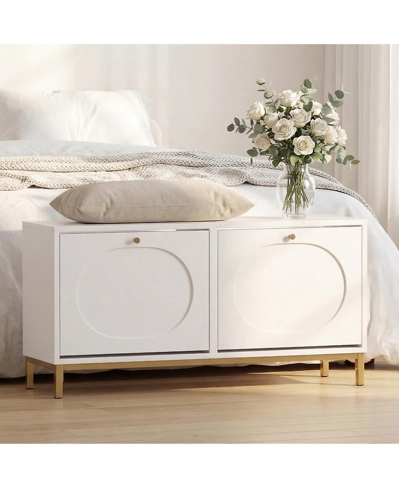 Costway Shoe Storage Bench, Narrow Entryway Bench with 2 Flip Drawers and Adjustable Shelves