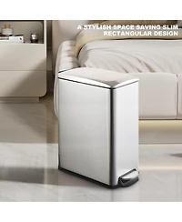 Mega Casa 2.6 Gal./10 Liter Slim Stainless Steel Step-on Trash Can for Bathroom and Office