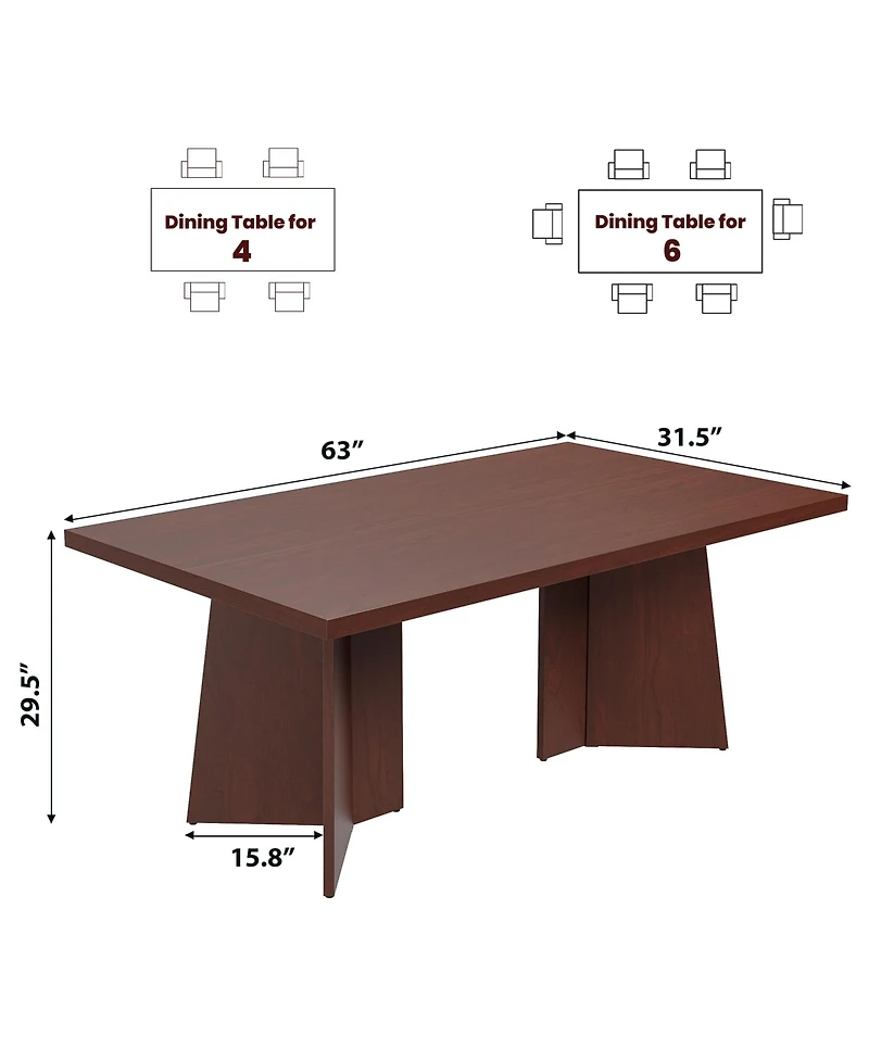 homfan 63 Farmhouse Dining Table for 4-6, Rectangular Kitchen with Thick Top and Engineered Wood Frame