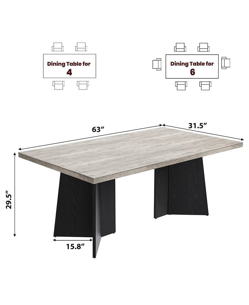 homfan 63 Farmhouse Dining Table for 4-6, Rectangular Kitchen with Thick Top and Engineered Wood Frame