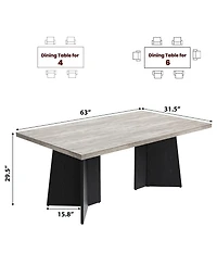 homfan 63 Farmhouse Dining Table for 4-6, Rectangular Kitchen with Thick Top and Engineered Wood Frame