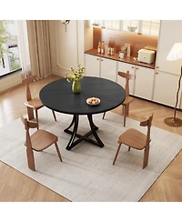 homfan 40 Round Dining Table for 4, Modern Farmhouse Kitchen with Adjustable Feet, Metal Base, Easy Assembly