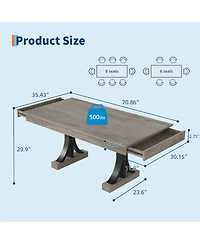homfan 71 In Rectangular Dining Table with 2 Drawers, Double Pedestal Kitchen Table for 6-8, Wood-Look Finish