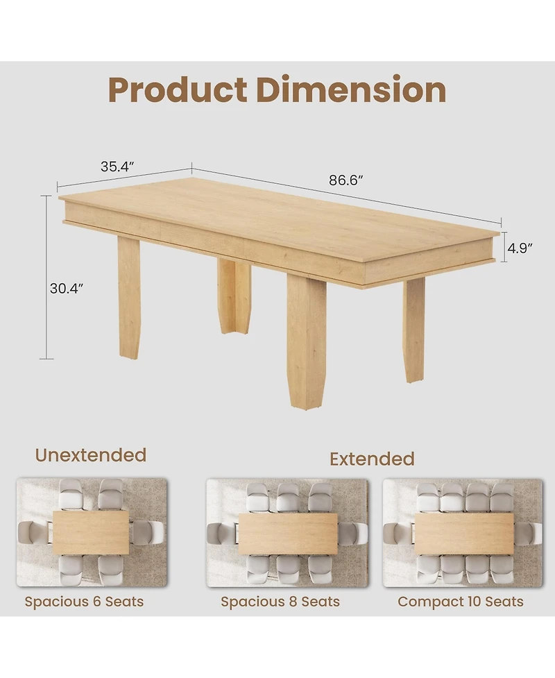 homfan Extendable Dining Table for 6-10, Farmhouse Rectangular Kitchen Table with Butterfly Leaf, Mdf Frame, Easy Assembly