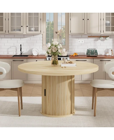 homfan 47 In Round Dining Table with Storage Shelf and Drawer, Farmhouse Kitchen Table for 4-6, Easy Assembly, Table Only