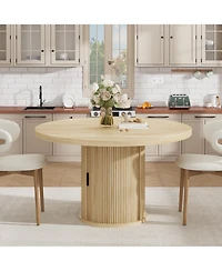 homfan 47 In Round Dining Table with Storage Shelf and Drawer, Farmhouse Kitchen Table for 4-6, Easy Assembly, Table Only