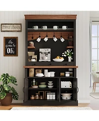 homfan 72 Inch Tall Farmhouse Coffee Bar Cabinet with Led Lights, Adjustable Shelves, Doors and Drawer, Multi-Room Storage Sideboard