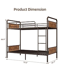 homfan Twin Over Metal Bunk Bed, Converts to 2 Single Beds, Detachable Ladder and Guardrails, Industrial Style with Board Accents