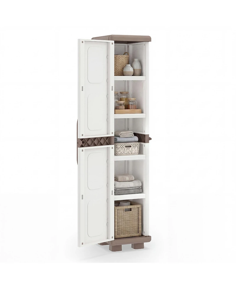 Costway Slim Storage Cabinet with Single Door, Plastic Kitchen Pantry 4 Shelves