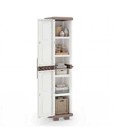 Costway Slim Storage Cabinet with Single Door, Plastic Kitchen Pantry 4 Shelves