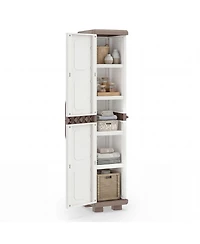 Costway Slim Storage Cabinet with Single Door, Plastic Kitchen Pantry 4 Shelves