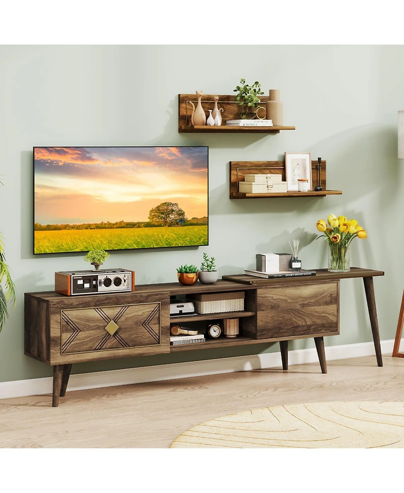 Gymax Tv Stand Rustic Farmhouse Entertainment Center Suits TVs up to 85 Inches