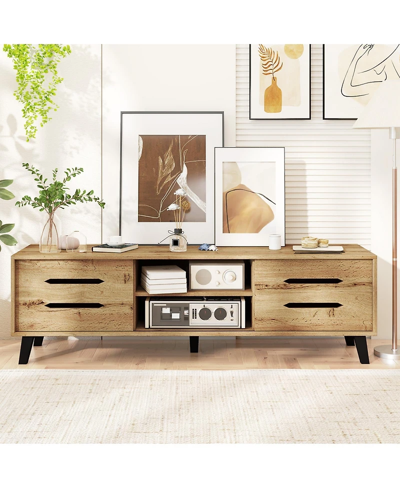 Gymax Tv Stand w/Sliding Doors Storage Shelves Cable Hole Support Legs for 65inch TVs