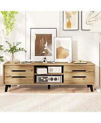 Gymax Tv Stand w/Sliding Doors Storage Shelves Cable Hole Support Legs for 65inch TVs