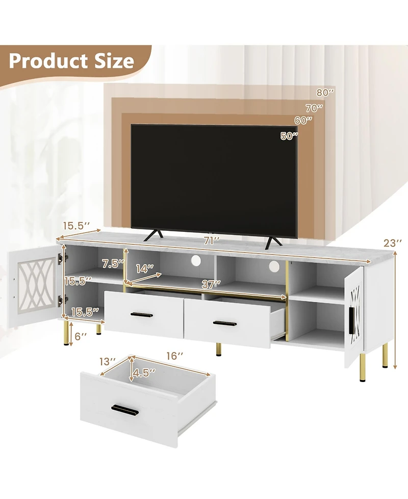 Gymax Modern Faux Marble Entertainment Center 71-Inch Tv Stand