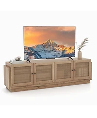 Gymax 4-Door Pe Rattan Media Console Table Farmhouse Tv Stand for TVs