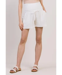 Hello Miz Maternity Relaxed Over-the-Belly Pull-On Shorts with Pockets