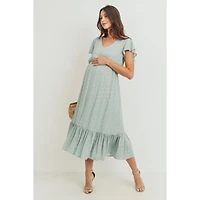 Hello Miz Maternity Flutter Sleeve V-Neck Empire Waist Midi Dress