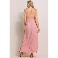 Hello Miz Maternity V-Neck Tie Strap Empire Waist Maxi Dress with Pockets