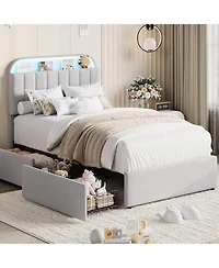 gaomon Twin Size Bed Frame with 2 Flexible Drawers