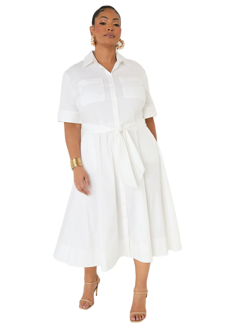 Ashley Stewart Women's Cotton Blend A Line Shirtdress