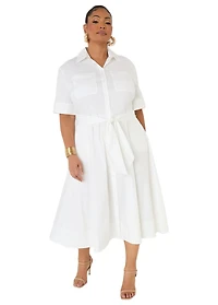 Ashley Stewart Women's Cotton Blend A Line Shirtdress