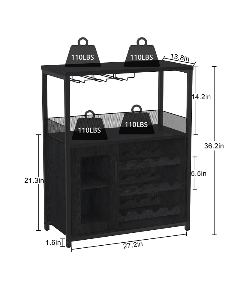 homfan Wine Cabinet with Removable Bottle Storage, Stemware Holder and Ventilated Durable Mdf Iron Home Bar Organizer for Dining Room