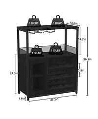 homfan Wine Cabinet with Removable Bottle Storage, Stemware Holder and Ventilated Durable Mdf Iron Home Bar Organizer for Dining Room