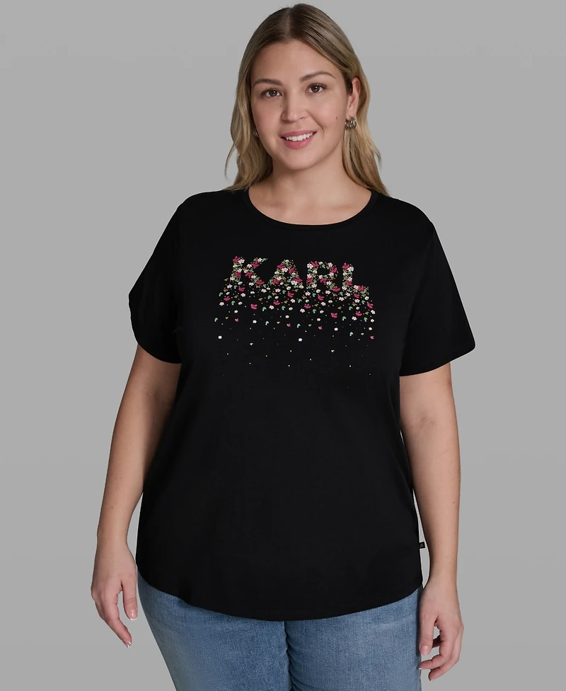 Karl Lagerfeld Paris Plus Cotton-Blend Logo Print T-Shirt