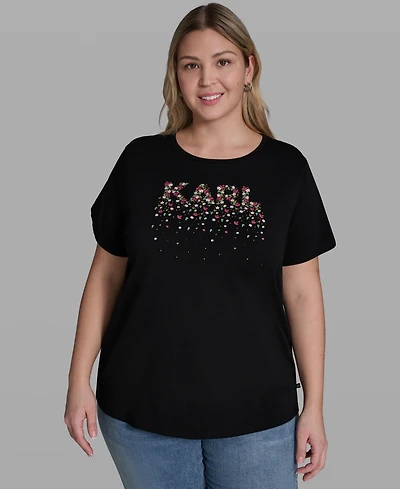 Karl Lagerfeld Paris Plus Cotton-Blend Logo Print T-Shirt