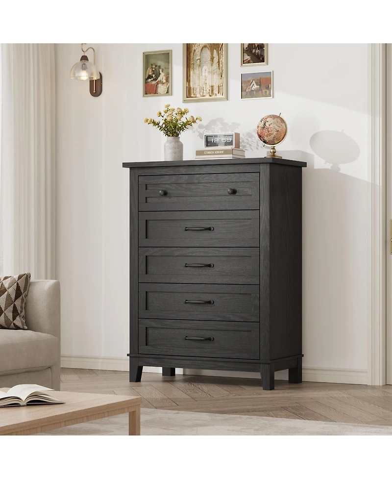 gaomon 5 Dresser for Bedroom, 41.3 Tall Vertical Drawer Dresser, Freestanding Wooden Closet Chest Living Room, Set of 2
