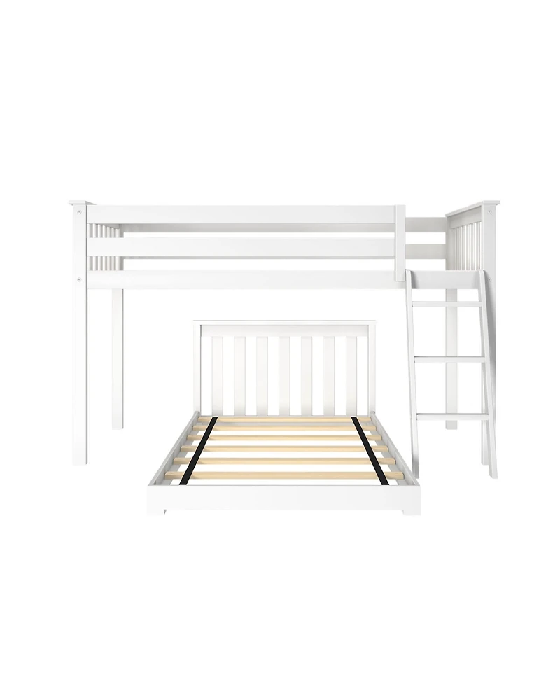 Max & Lily Low Loft, White with Classic Twin Floor Bed
