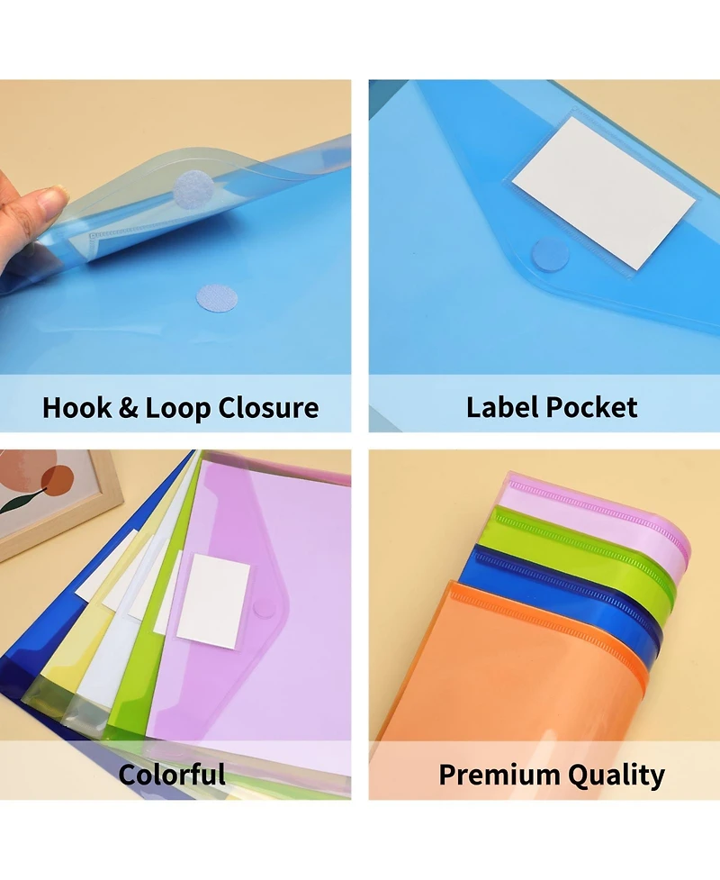 Gnuadz Plastic Envelopes File Folders Hook Loop Closure Label Pocket A4 School Office