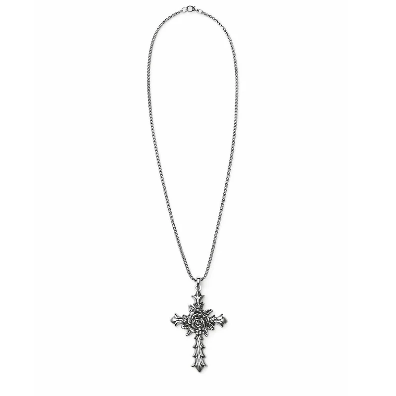 Rebl Jewelry Silver Rose Cross Chain