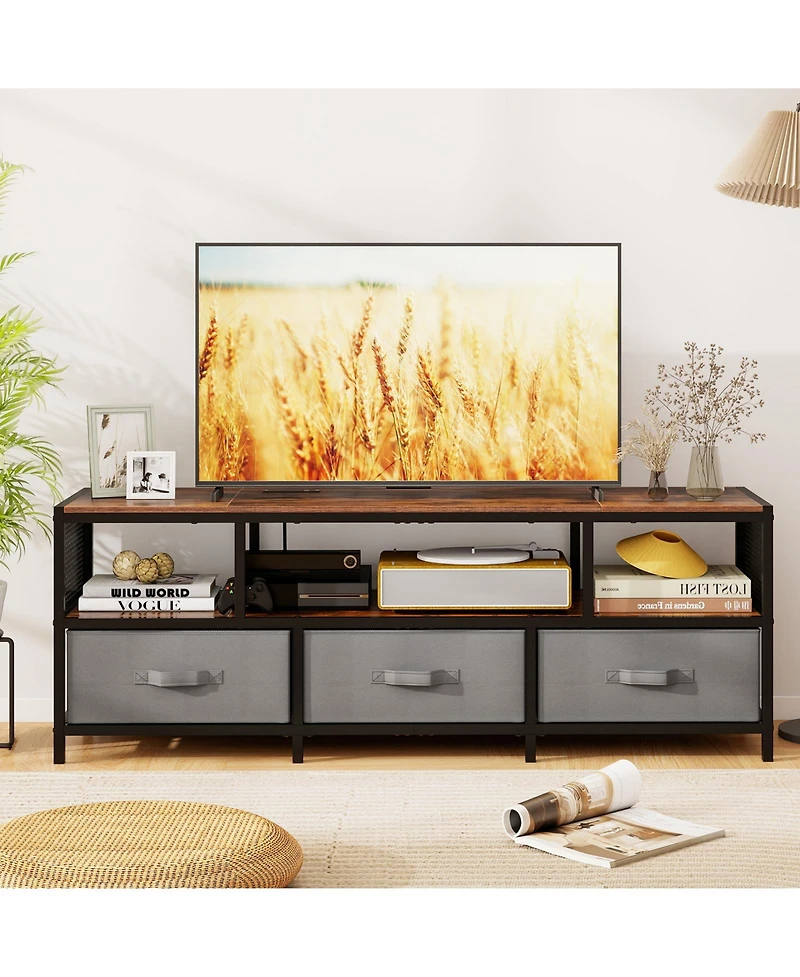 Gymax Tv Stand for TVs with Power Outlets Usb Charging Open Shelf