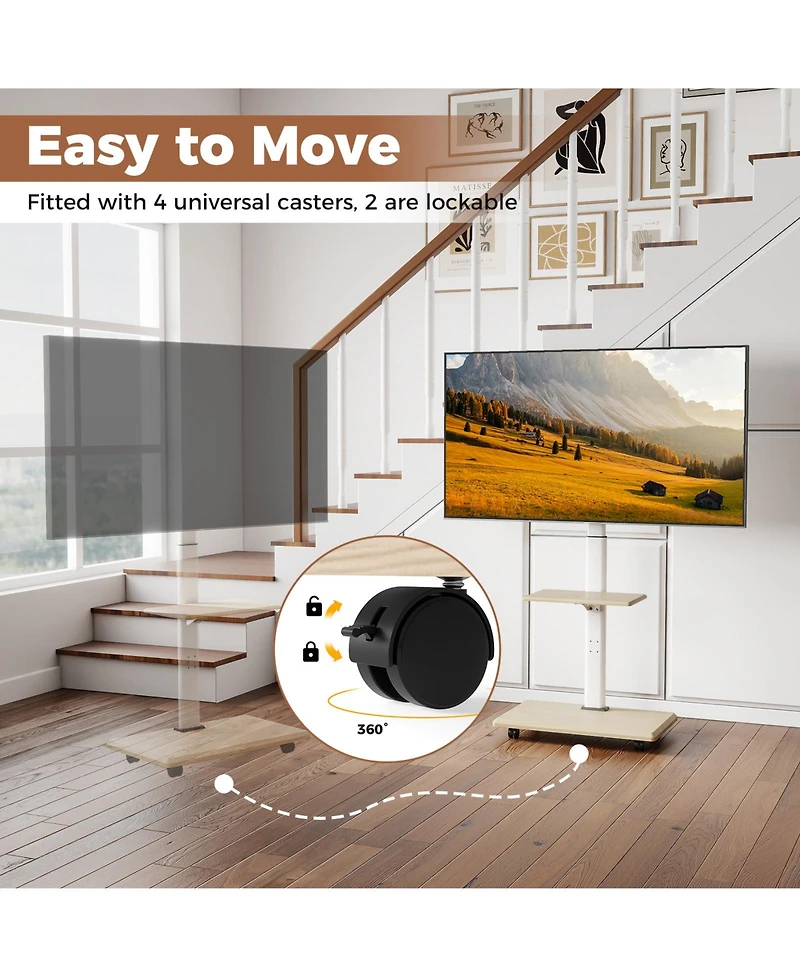 Gymax Rolling Tv Stand on Wheels with 30 Degree Tilt Mount Adjustable Shelf and Cable Management