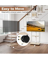Gymax Rolling Tv Stand on Wheels with 30 Degree Tilt Mount Adjustable Shelf and Cable Management