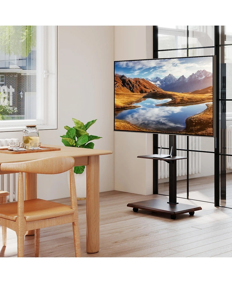 Gymax Rolling Tv Stand on Wheels with 30 Degree Tilt Mount Adjustable Shelf and Cable Management