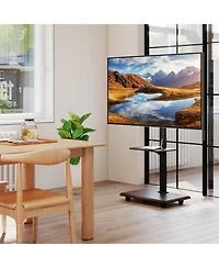 Gymax Rolling Tv Stand on Wheels with 30 Degree Tilt Mount Adjustable Shelf and Cable Management