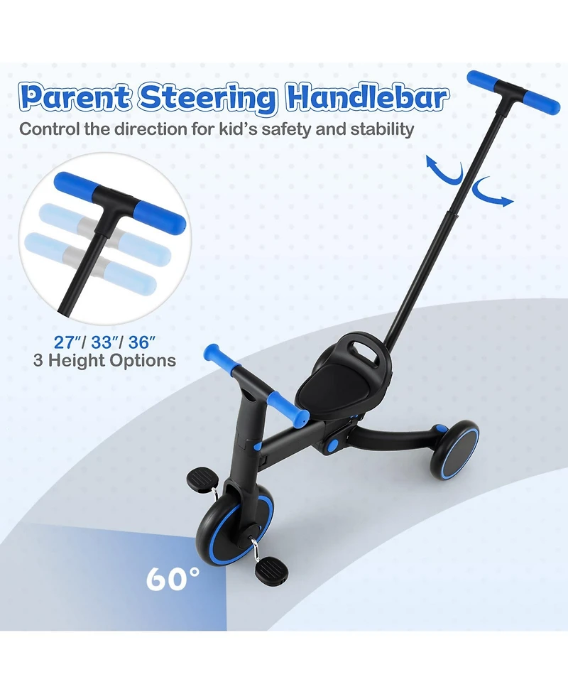 Slickblue 4 1 Toddler Tricycle, Foldable with Push Handle and Adjustable Seat
