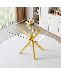 flynama Modern Gold Cross-Leg Bar Table with Tempered Glass Top