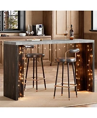 homfan Counter Height Bar Table for 4-6, 55 In Rectangular Pub Table with Faux Marble Top