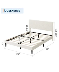homfan Corduroy Upholstered Platform Bed Frame with Usb Charging Station, Adjustable Storage Headboard