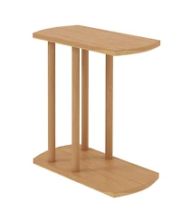 Slickblue 2-Tier C-Shaped Side Table Teak Wood with Thickened Top