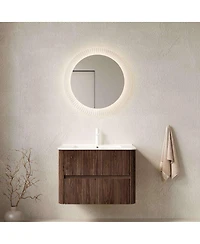 Thirtypeachy 30" Retro Walnut Modern Floating Bathroom Vanity, Ceramic Sink with 2 Drawers, Pre-assembled Plywood Cabinet